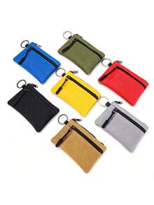 Mini Canvas Zipper Coin Purse, Portable Multifunctional Card Holder For Key Earphone Outdoor Storage Pouch - Multicolor - View 1