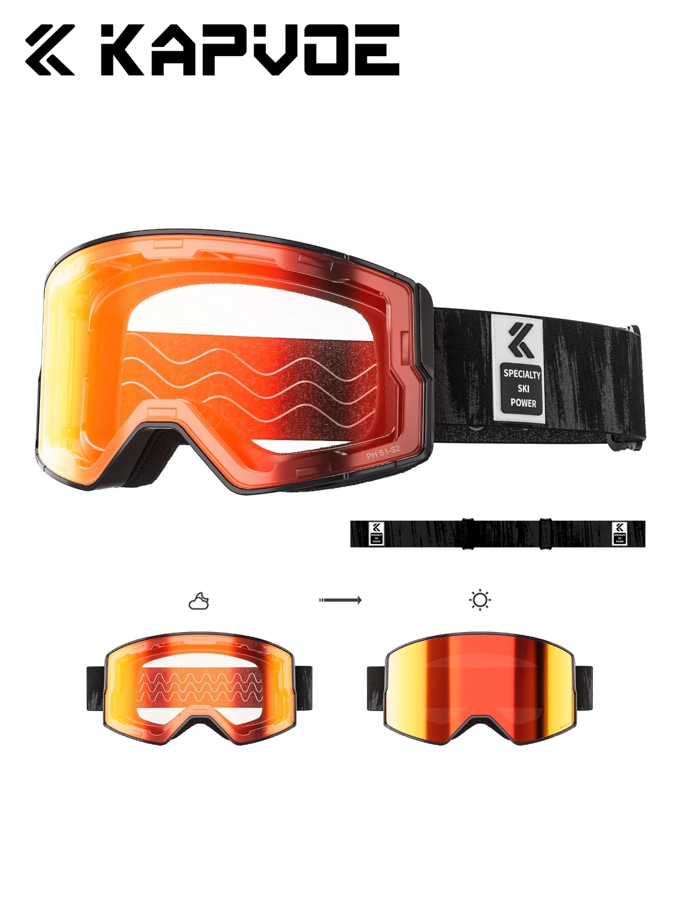 Kapvoe Photochromic Ski Goggles – Anti-Fog Snowboard Goggles For Men & Women – Protective Eyewear Set For Snow Sports & Snowmobiling - Multicolor - View 1