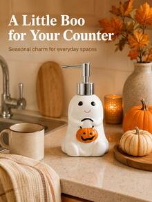1pc Halloween Ghost Soap Dispenser, Cute Spooky Pump Bottle With Pumpkin And Bat Details, Refillable Liquid Hand Soap Lotion Dispenser For Bathroom Countertop Kitchen Sink, Fun Halloween Party Home Decor - Multicolor - View 9