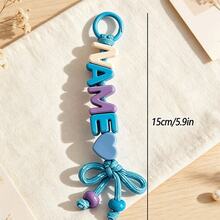 [Customized]1pc Personalized Acrylic Beaded Keychain, Handmade Nylon Rope, Acrylic Heart/Star Decoration, Birthday Gift, Backpack Decoration - Multicolor - View 3