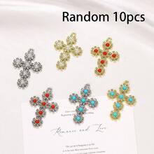 5/10pcs Alloy Cross Pendant With Rhinestones, Turquoise And Pearl, Exquisite Charm For Handmade DIY Jewelry Making, Necklace, Bracelet, Earrings, Bag Chain, Keychain, Key Chain, Versatile For Daily Wear - Multicolor - View 8
