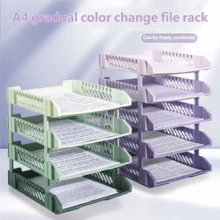 Organizador de escritorio de plástico para archivos, bandeja de documentos apilable de 3 niveles con colores degradados, soporte para carpetas y papeles, cesta organizadora para oficina, accesorio práctico para ordenar escritorio, se puede combinar libremente, diseño ventilado, ideal para almacenar hojas, document - Organizador de archivos azul - Ver 1