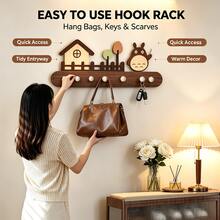 Creative Cartoon Wooden Wall-Mounted Key Hook, Medieval Style No-Drill Entryway Door Back Hanging Rack, Can Store Keys, Bags, Scarves, Wall Decor Storage Item, Suitable For Living Room, Bedroom, Kitchen, Entryway Wall, Home Storage Small Items - View 6