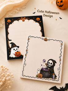1set/1book 50pcs Witch Ghost Pumpkin Theme Halloween Sticky Notes, Multiple Black White Orange Holiday Patterns Available, Skull, Magic Pot, Pumpkin Lantern, Bat, Ghost, Star And Bow Details, Square Large Writing Area With Decorative Border Design - Multiple Styles - View 5