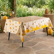 Little Bee Honey Theme Party Tablecloth, Yellow Honeycomb Sunflower Print Waterproof Tablecloth, 1st Birthday, Baptism Party, Gender Reveal, Bee Theme Birthday Party Table Decor - Honey Jar - View 3
