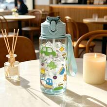 A 500ml Cute Portable Sports Water Bottle With A Cartoon Dinosaur Pattern, Suitable For Camping, Outdoor, And Home Use, Random Cup Lid - Multicolor - View 5