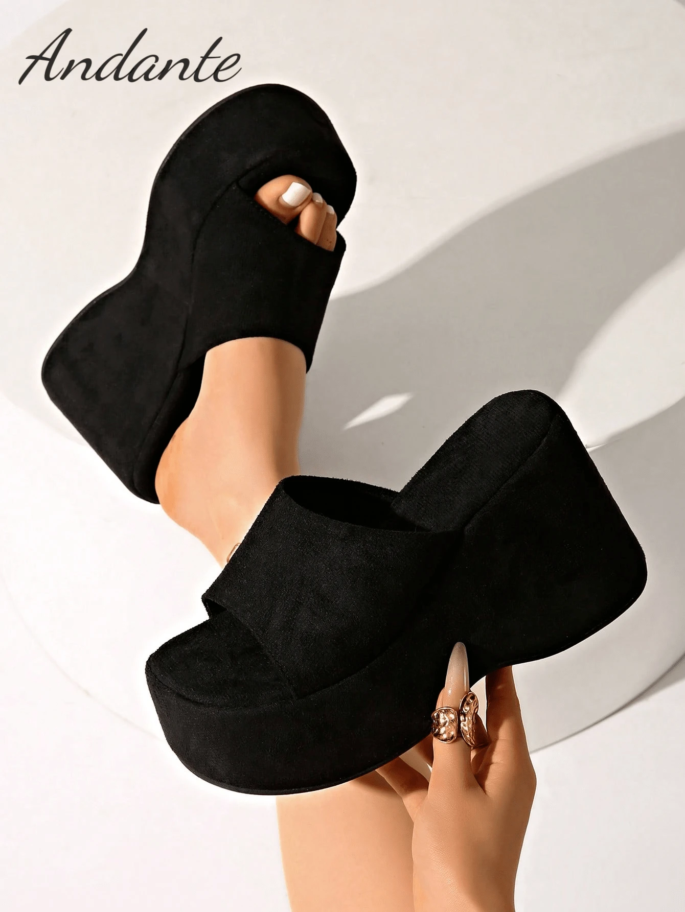 Women's Wedge Sandals, Thick Sole Elevated Slip-On Open Toe Casual Mules