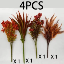 4pcs Artificial Fall Flowers With Vase, Autumn Faux Floral Arrangement With Orange & Red Blooms And Fern Leaves, Thanksgiving Table Centerpiece, Rustic Farmhouse Decor For Dining Table, Kitchen, Living Room & Home - Multicolor - View 8