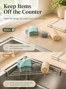 Triangular Sink Storage Rack, Stainless Steel Sink Top Draining Rack, Kitchen Dish Rack, Dishcloth And Sponge Draining Rack, Space-Saving Triangular Kitchen Organizer; Suitable For Draining Dish Soap, Cleaning Brushes And Sponges. - Multicolor - View 7