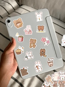 90pcs Cartoon Bear And Rabbit Stickers, Cute Fresh Pattern, Suitable For Decorating Water Bottles, Phone Cases, Scrapbooks, Notebooks, Skateboards, Helmets, Guitars, Etc., Multi-Purpose Decorative Stickers, DIY Gift Packaging Materials, Birthday Gifts - Multicolor - View 2
