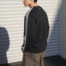 adidas originals CALI 寬鬆三條紋圓領運動長袖T恤 男款 - 黑色 - 查看 4