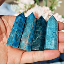 1pc Natural Blue Apatite Crystal Obelisk, Healing Crystal Tower, Reiki Energy Point, Meditation Hexagonal Wand - Multicolor - View 10