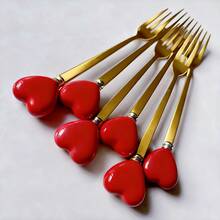 6/12pcs Stainless Steel Cutlery Set With Heart-Shaped Handles, Including Coffee Spoons, Ice Cream/Dessert Spoons, Salad Forks, Creative Heart Design, Cute Condiment Spoons, Perfect For Party & Afternoon Tea - Multicolor - View 22