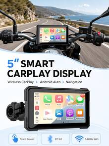 2026 Motorcycle 5-Inch GPS Car Screen, Supports Wireless CarPlay And Android Auto, IP67 Waterproof Touchscreen, GPS Navigation, Supports Wireless Connection, Siri, Voice Assistant, Voice Control, Includes Mount - CarPlay Dash Cam - View 2