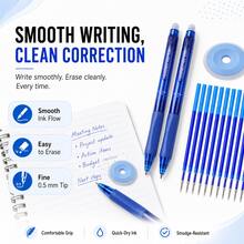 0.5mm Retractable Erasable Gel Pen Set, 2/3/4 Pens With 10/20/50 Blue Ink Refills + 1/2 Erasers, Refillable Smooth Writing Pens For Students, School, Office, Notes, Homework & Daily Writing - Multicolor - View 3