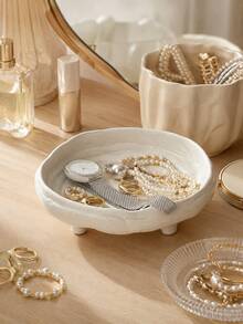1pc Cream Style Vanity Storage Tray, Round With Feet Cosmetic Organizer, Elegant Jewelry Storage Tray For Rings, Earrings, Watches, Perfume And Small Accessories, Vanity Bedroom Bathroom Countertop Decor - Multicolor - View 2