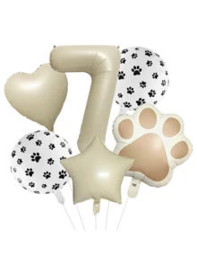 6件組動物主題「Let's Pawty」狗與貓爪印箔氣球套裝，40英吋棕色數字生日派對裝飾氣球 - 多色 - 查看 7