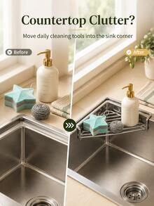 Triangular Sink Storage Rack, Stainless Steel Sink Top Draining Rack, Kitchen Dish Rack, Dishcloth And Sponge Draining Rack, Space-Saving Triangular Kitchen Organizer; Suitable For Draining Dish Soap, Cleaning Brushes And Sponges. - Multicolor - View 6