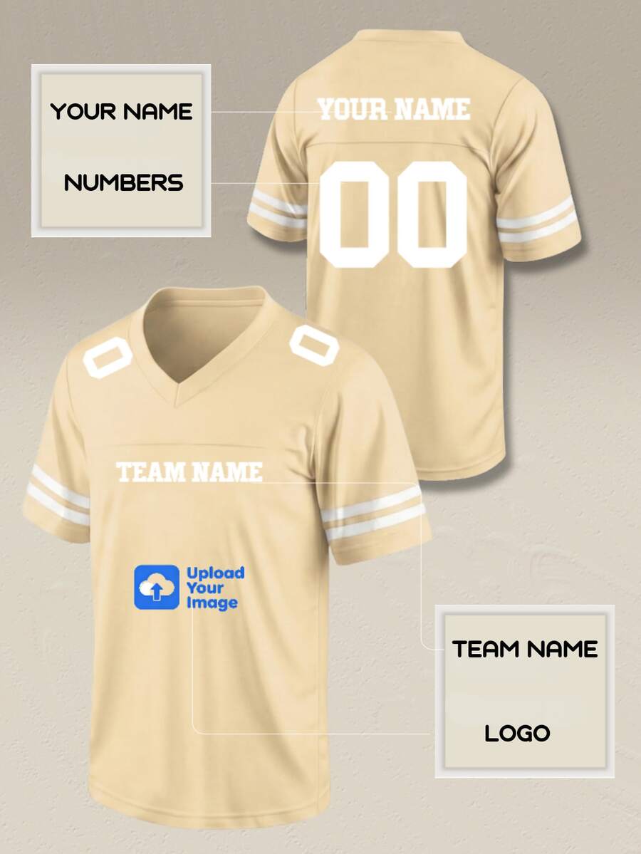 Custom Men's Football Jersey: Professional Team Building Sports Top, Mesh Fabric With Personalized Company Logo & Name Printing. - Champagne - View 1