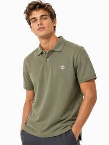 Timberland 夏季新款男士透氣運動 Polo 領 T 恤 - 橄欖綠 - 查看 1