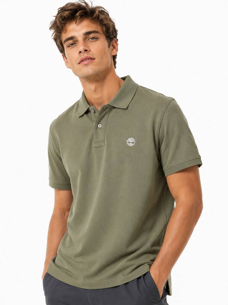 Timberland 夏季新款男士透氣運動 Polo 領 T 恤 - 橄欖綠 - 查看 1