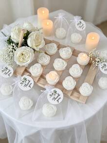 1/6/12sets-Rose Scented Candle Gift Box Set, Includes Organza Bags And Thank You Cards, Rose Shaped Scented Candles, Suitable For Baby Shower Party Gifts, Gender Reveal Party Gifts, Baby Shower Party Gifts, Baby Boy/Girl Party Theme Gift Sets, Children's Birthday Gifts, Guest Favors, Ideal Choice For Party Supplies And Decorations - Multicolor - View 5