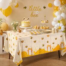 Little Bee Honey Theme Party Tablecloth, Yellow Honeycomb Sunflower Print Waterproof Tablecloth, 1st Birthday, Baptism Party, Gender Reveal, Bee Theme Birthday Party Table Decor - Honey Jar - View 2