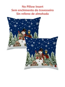 1/2/4pcs Vintage Christmas Night Scene Pillow Covers, Snowman & Forest Animal Pattern, Cozy Winter Home Decor Cushion Cases - Multicolor - View 2