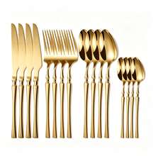 4/16/24pcs Stainless Steel Knife Fork Spoon Dessert Spoon Set, Suitable For Kitchen, Hotel, Wedding, Holiday Gift, Souvenir - Gold - View 7