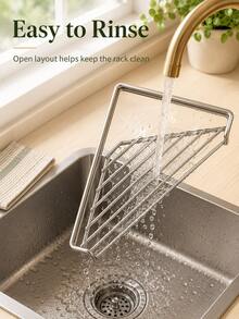 Triangular Sink Storage Rack, Stainless Steel Sink Top Draining Rack, Kitchen Dish Rack, Dishcloth And Sponge Draining Rack, Space-Saving Triangular Kitchen Organizer; Suitable For Draining Dish Soap, Cleaning Brushes And Sponges. - Multicolor - View 3