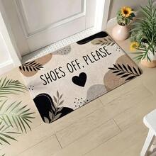 1pc Minimalist Bohemian Style Flannel Doormat, Earth Tone Abstract Spots, Leaves And Heart Patterns, Please Remove Shoes. Text Printed, Non-Slip, Absorbent, Decorative Door Mat, Reusable, Suitable For Front Door, Porch And Indoor Home Decor - Multicolor - View 12