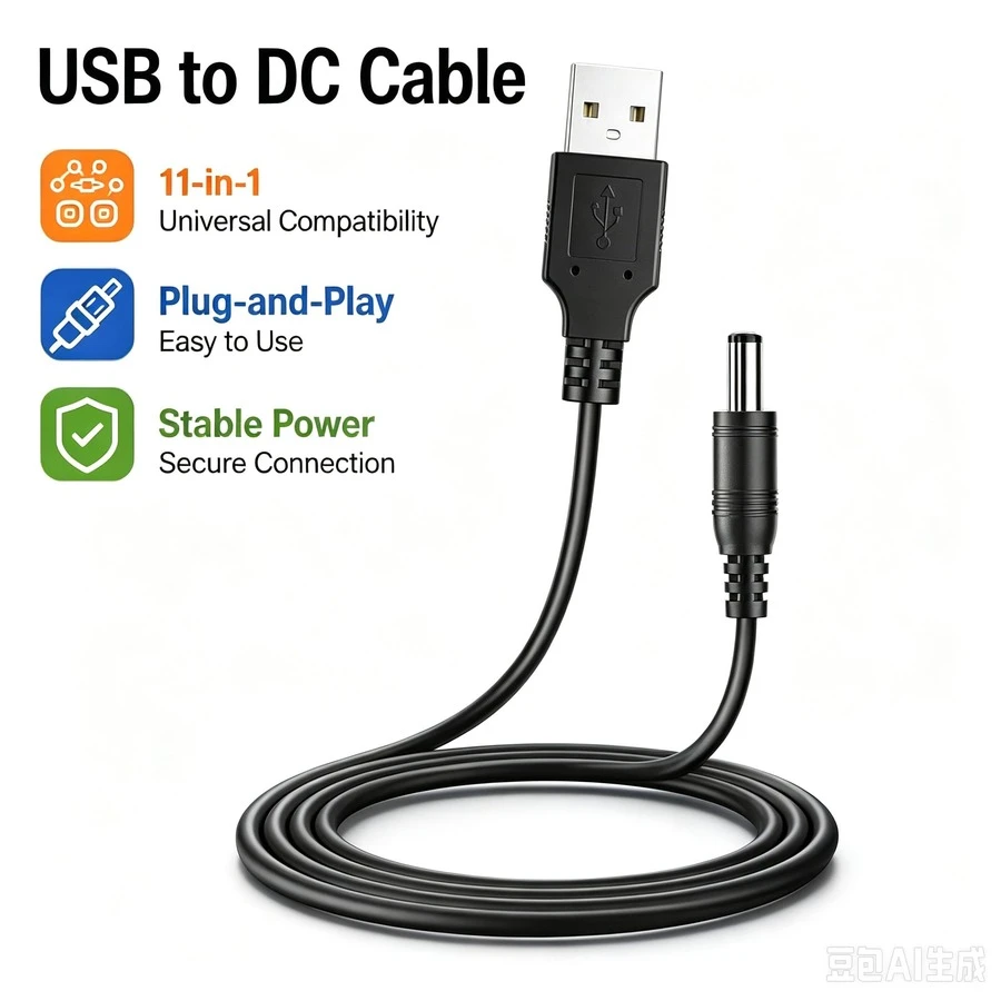 Cable Elevador USB A a DC, Cable de Alimentación USB a 5V DC, Adaptador de Fuente de Alimentación con Conector Jack DC y Puntas DC para Router Wifi, Ventilador, Cámara y Pequeños Electrodomésticos - Ver 1