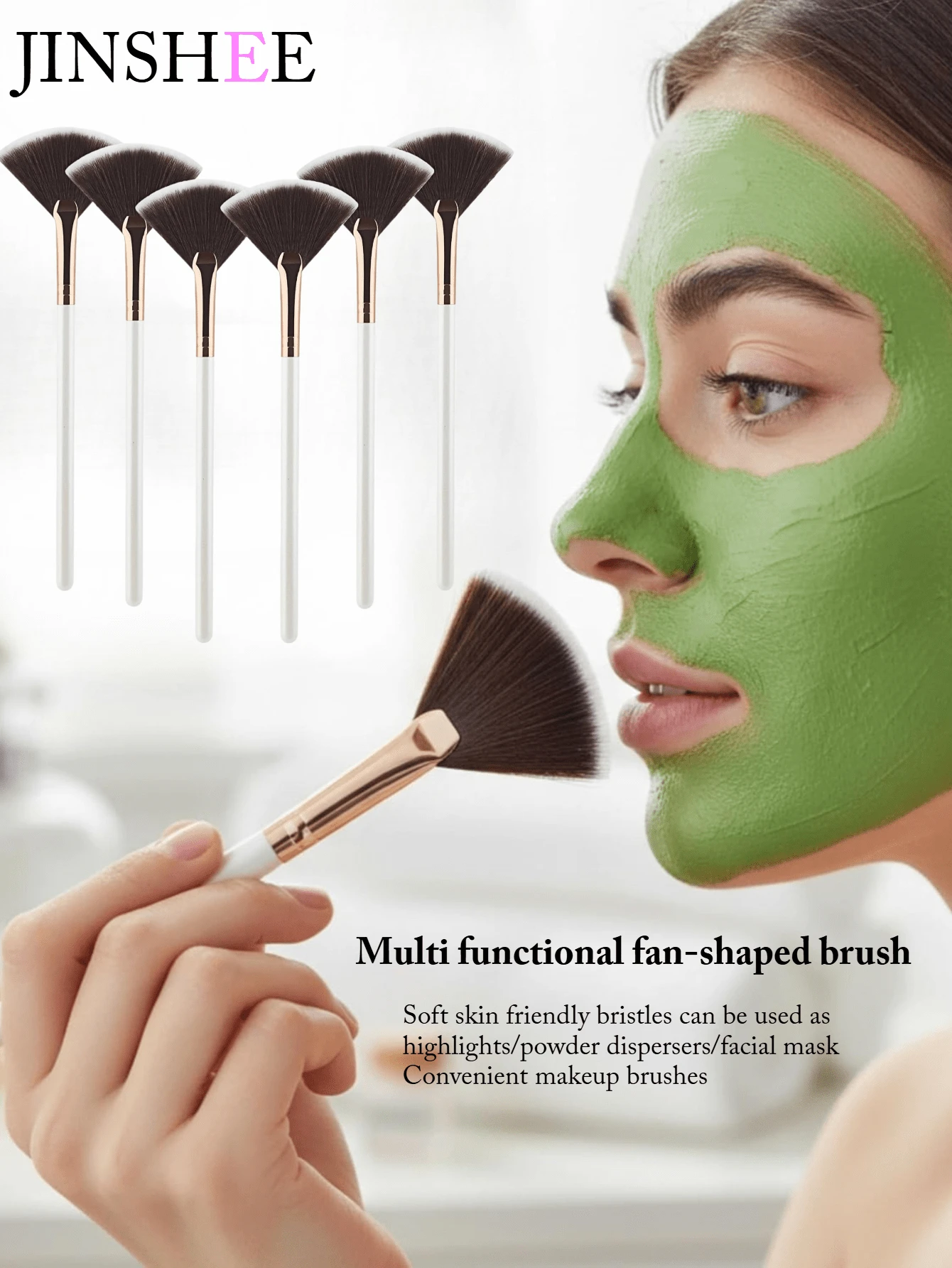 JINSHEE Professional Fan Brush Set, Mini Fan-Shaped Face Mask Brush For Facial Care, Soft Synthetic Bristles, Suitable For Mask/SPA/Essence, Reusable Beauty Tool - Black - View 1