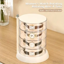1pc 360° Rotating Watch Storage Box, Dust-Proof Visible Space-Saving Large Capacity Premium Transparent PET Plastic Watch Display Case, Minimalist Modern Transparent Cream White Cylindrical 3/4/5 Layers Optional Independent Compartments Stable Non-Slip Base, Watch Bracelet Jewelry Organizer Display Rack, Vanity Bedroom Daily Use, Birthday Housewarming Mother's Day Gift - Multicolor - View 12