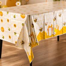 Little Bee Honey Theme Party Tablecloth, Yellow Honeycomb Sunflower Print Waterproof Tablecloth, 1st Birthday, Baptism Party, Gender Reveal, Bee Theme Birthday Party Table Decor - Honey Jar - View 4