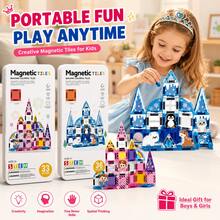 33/39pcs Magnetic Building Blocks - Mini Magnetic Tiles 5 Themes Set, Travel Portable Iron Box, Montessori Educational Learning DIY Toy, STEM Creative Assembly Game, Sensory Toy, Suitable For Boys And Girls Birthday Party Gift, Classroom Prize, Halloween, Christmas Gift - Multicolor - View 3