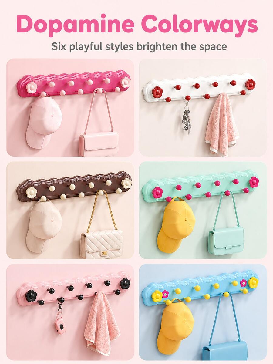 Suction Cup Wall Mount Rack, Multi-Hook Storage Rack, Dopamine Colorful Hanging Rack, Can Hang Hats, Bags, Keys And Towels, No-Drill Storage Hooks, Suitable For Bathroom, Entryway, Bedroom And Kitchen - Multicolor - View 1