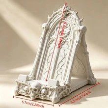 1pc Halloween Gothic Skull Phone Stand, Dark Gothic Style Desktop Phone Holder With Storage Box Function; Black Decorative Desktop Phone Stand, Halloween Home Decor Ornament. Suitable For Desk, Bedside Table, Shelf, Home Office Desktop Decoration, Perfect For Gothic Style Enthusiasts, Essential Halloween Gift - Multicolor - View 11
