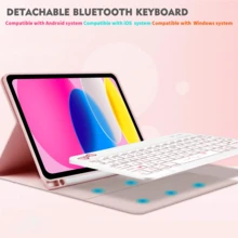 حافظة لوحة مفاتيح بنمط مخطط متوافقة مع Galaxy Tab و RedmiPad Se، مع لوحة مفاتيح بلوتوث لاسلكية قابلة للفصل (150mAh) وحامل قلم، تصميم فريد بنمط مربعات شطرنجية. - مشاهدة 2