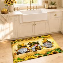 1pc Sunflower Gnome Print Faux Wool Rug, Cute Country Gnome And Sunflower Floral Pattern Carpet, Farmhouse Style Home Decor, Suitable For Entryway, Kitchen, Living Room, Bedroom - Multicolor - View 1