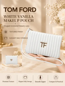 Tom Ford TF White Vanilla Makeup Bag, 19.8*3.3*15 Cm, Minimalist Design, Wrist Strap, Premium Material, Portable Size, Easy To Clean, Suitable For Travel Cosmetic Storage - White - View 3