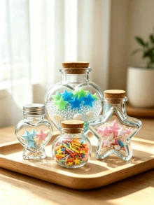 1pc Multi-Style Cork Stopper Glass Decorative Jar Heart Star Wish Glass Bottle DIY Handmade Display Bottle Home Desktop Gift Decoration Ornament Jar High Transparency Clear Decorative Bottle - Multicolor - View 6