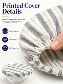 1pc Reusable Bowl Covers Striped Cotton Linen Fabric Elastic Bowl Lid Reusable Food Storage Covers For Salad Bowls Containers Kitchen Food Preservation Dustproof Bowl Wraps 5 Sizes Available - Multicolor - View 4