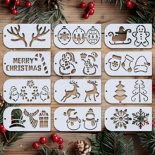 12-Piece Christmas Pattern Template Set Is Suitable For Home Decor, Wall Art, DIY Greeting Card Making, Gift Making, Fabric Painting, And Cookie Making. It Includes Snowmen, Reindeer, Sleighs, Snowflakes, And Other Christmas Crafts. - Sets - View 1