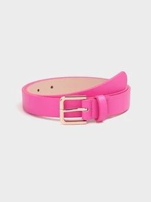 1 pieza/3 piezas Cinturón de mujer con hebilla cuadrada dorada, versátil y de moda, de PU multicolor, adecuado para uso diario - Beis - Ver 17