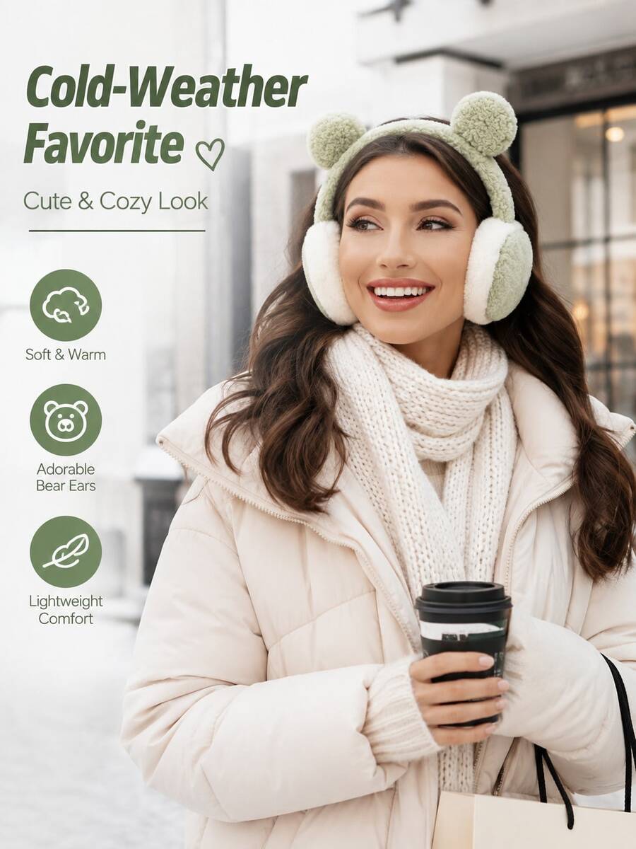 1pc Bear Ear Muffs, Winter Warm Ear Covers, Cycling Warmth, Fleece Anti-Freeze Ear Protection, Winter Outdoor Warmth - Multicolor - View 1