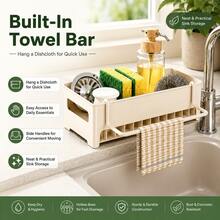 1pc Kitchen Sink Organizer With Towel Bar, Countertop Sponge Drainer Storage Rack For Dish Soap, Brushes And Scouring Pads, Fits Kitchen And Bathroom, Keeps Counter Neat, Great For Daily Use And Christmas Home Arrangement - Multicolor - View 1