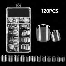 120pcs Short Almond Shaped Acrylic Nail Tips, Pre-Formed Semi-Matte Full Coverage Square Transparent Gel Press-On False Nails For Nail Extension, Home DIY Manicure - Multicolor - View 11