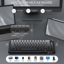 ATTACK SHARK X66 Gasket Wireless Mechanical Keyboard With Volume Knob,60% Bluetooth/2.4GHz/Wired Gaming Keyboard,RGB Backlit,OEM Tri-Color PBT Keycaps,66 Keys Hot Swappable For PC - Many - View 4