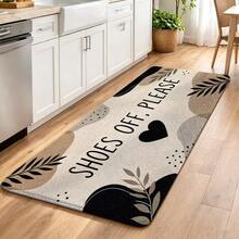 1pc Minimalist Bohemian Style Flannel Doormat, Earth Tone Abstract Spots, Leaves And Heart Patterns, Please Remove Shoes. Text Printed, Non-Slip, Absorbent, Decorative Door Mat, Reusable, Suitable For Front Door, Porch And Indoor Home Decor - Multicolor - View 7